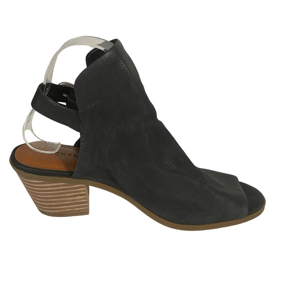 Lucky Brand Bray Black Leather Open Toe Sling Back Shoe Bootie Sz 6.5 - Picture 3 of 9